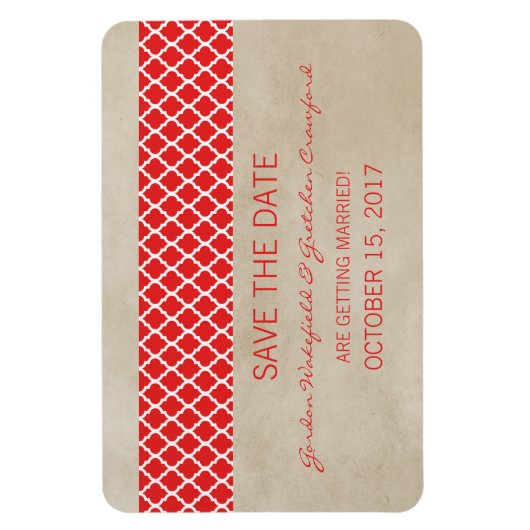 Rustige Quatrefoil Save the Date Magnet, Red Magneet (Verticaal)