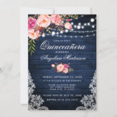 Rustige Quinceanera Blue Wood Licht Roze Floral Kaart (Voorkant)