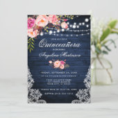 Rustige Quinceanera Blue Wood Licht Roze Floral Kaart (Staand voorkant)