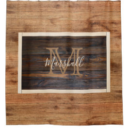 Rustige rechthoek met lichthout toon monogram douchegordijn