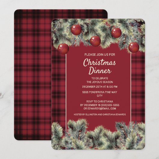 Rustige Red Black Buffalo met kerstdiner Kaart (Voorkant / Achterkant)