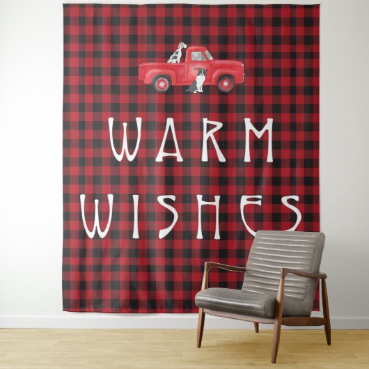 Rustige Red Black Check Pset Truck Dog Holiday Wandkleed (In situ)