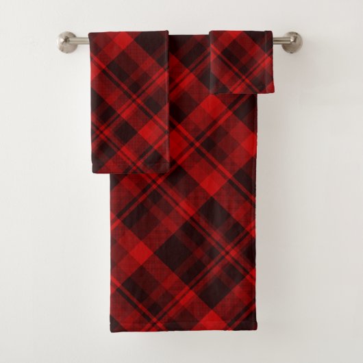 Rustige Red Black Pset Farmhouse Tartan Kerstmis Bad Handdoek (Insitu)