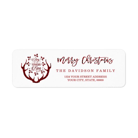 Rustige Red Buffalo Merry Kersttypografie Etiket (Voorkant)