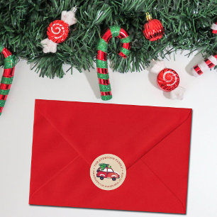 Rustige Red Car Festive-adres kerstretour Ronde Sticker