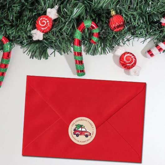 Rustige Red Car Festive-adres kerstretour Ronde Sticker