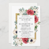 Rustige Red en Gold Floral repesal Dinner Kaart (Voorkant / Achterkant)