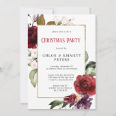 Rustige Red Floral Gold kerstparty Kaart (Voorkant)