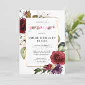 Rustige Red Floral Gold kerstparty Kaart (Staand voorkant)