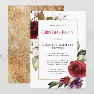 Rustige Red Floral Gold kerstparty Kaart