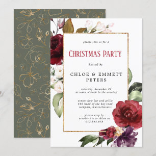 Rustige Red Floral Gold kerstparty Kaart