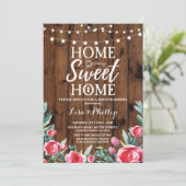 Rustige Red Floral Housewarming Wood Key Invite Kaart (Staand voorkant)