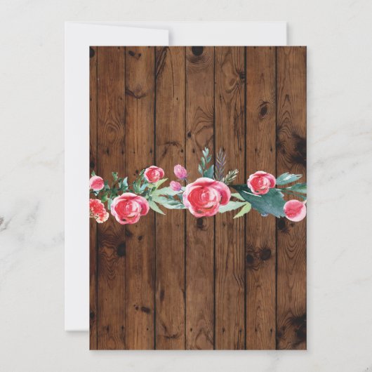 Rustige Red Floral Housewarming Wood Key Invite Kaart (Achterkant)