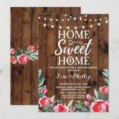 Rustige Red Floral Housewarming Wood Key Invite Kaart (Voorkant / Achterkant)