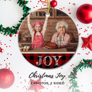 Rustige Red Foto met kerstfeest, buffel Keramisch Ornament