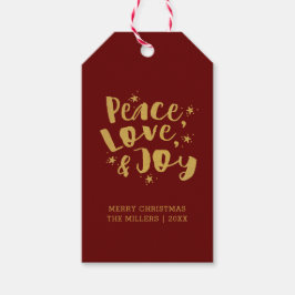 Rustige Red Gold Peace Love & Joy Holiday Kerstmis Cadeaulabel