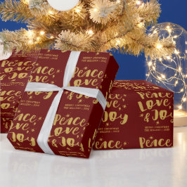 Rustige Red Gold Peace Love & Joy Holiday Kerstmis Cadeaupapier