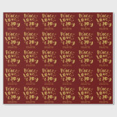 Rustige Red Gold Peace Love & Joy Holiday Kerstmis Cadeaupapier (Vlak)