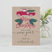 Rustige Red Green Truck laat kerst achter Feestdagenkaart (Staand voorkant)