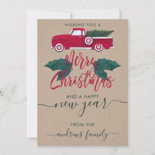 Rustige Red Green Truck laat kerst achter Feestdagenkaart