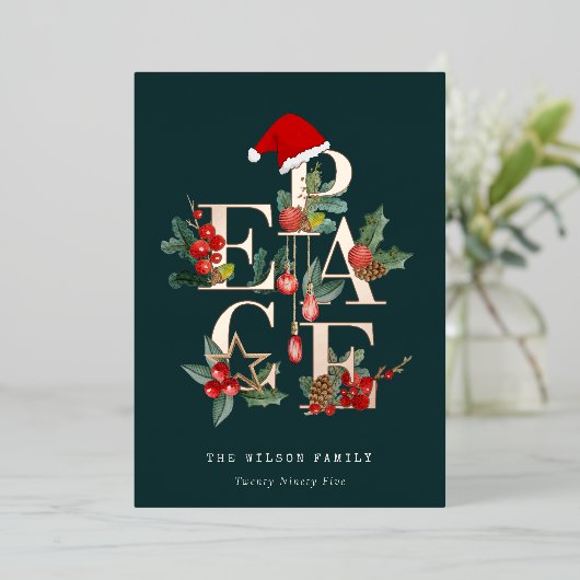 Rustige Red Green White Peace-kerstval Folie Feestdagenkaart (Staand Voorkant)