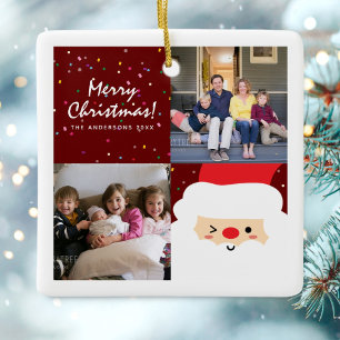 Rustige Red Kerstmis-Confetti & kerstfoto Keramisch Ornament