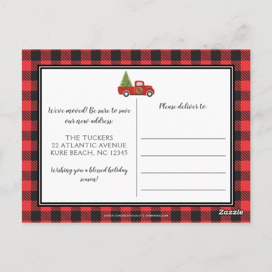 Rustige Red Kersttruck Buffalo Pset Moving Briefkaart (Achterkant)