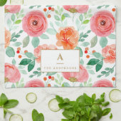 Rustige Red Oranje Waterverf Flowers Monogram Theedoek (Gevouwen)