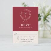 Rustige Red Simple Elegant Monogram RSVP (Staand voorkant)