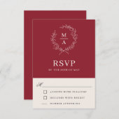 Rustige Red Simple Elegant Monogram RSVP (Voorkant / Achterkant)