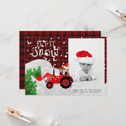 Rustige Red Tractor FOTO met kerstbuffels Kaart (Voorkant / Achterkant in situ)