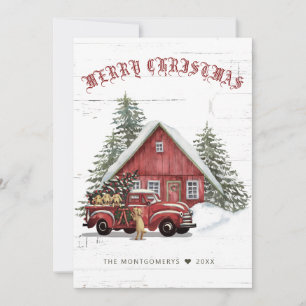 Rustige  Red Truck Dogs Farmhouse Kerstmis  Feestdagenkaart