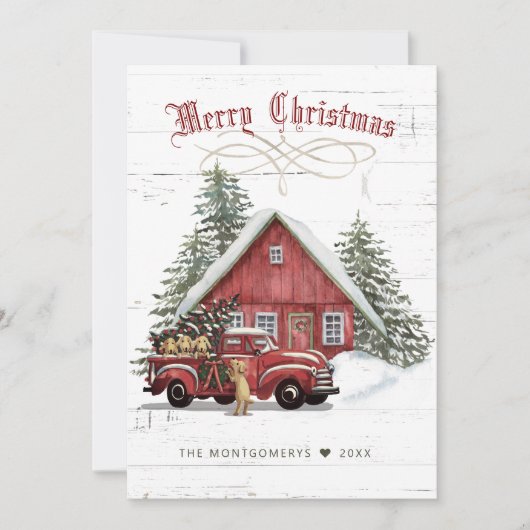 Rustige  Red Truck Dogs Farmhouse Kerstmis Feestdagenkaart (Voorkant)