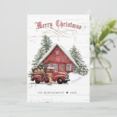 Rustige  Red Truck Dogs Farmhouse Kerstmis Feestdagenkaart (Staand voorkant)