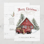 Rustige  Red Truck Dogs Farmhouse Kerstmis Feestdagenkaart (Voorkant / Achterkant)