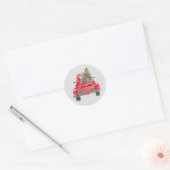 Rustige Red Truck Familie Naam kerstboom Ronde Sticker (Envelop)