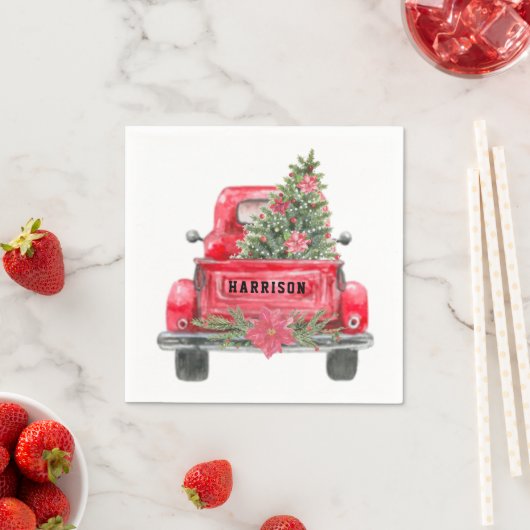 Rustige Red Truck Familie Naam kerstboom Servet (Insitu)