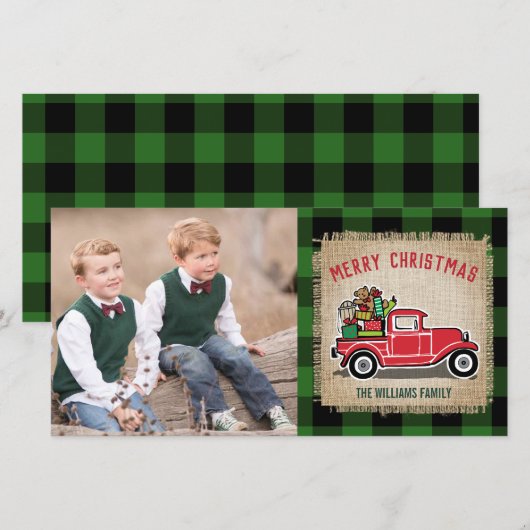 Rustige  Red Truck Green Buffalo Pset Foto Feestdagenkaart (Voorkant / Achterkant)