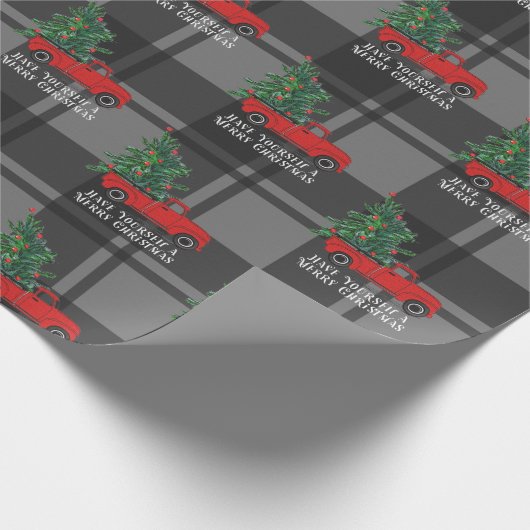 Rustige  Red Truck Grey Pset Kerstmis Cadeaupapier (Hoek)
