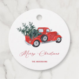 Rustige  Red Truck met kerstbomen Bedankjes Labels