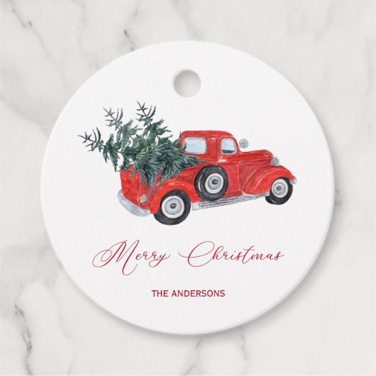 Rustige  Red Truck met kerstbomen Bedankjes Labels (Voorkant)