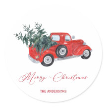 Rustige  Red Truck met kerstbomen