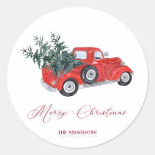 Rustige  Red Truck met kerstbomen Ronde Sticker