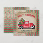 Rustige  Red Truck Pset Burlap Familie Feestdagenkaart (Voorkant / Achterkant)