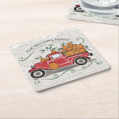 Rustige Red Truck Pumpkins Familienaam Kartonnen Onderzetters (Schuin)