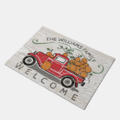 Rustige  Red Truck Pumpkins Monogram Welkom Deurmat (Schuin)
