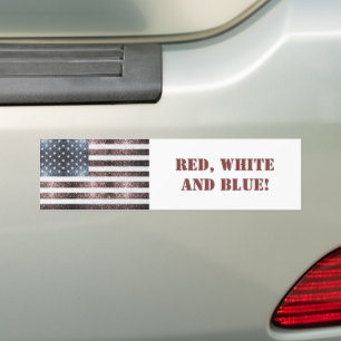 Rustige Red White Blue Sparkles USA vlag met tekst Bumpersticker
