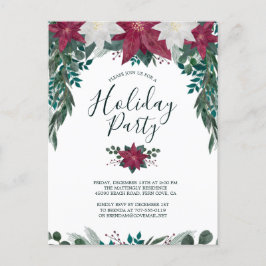 Rustige Red White Poinsettia Foliage Holiday Party Uitnodiging Briefkaart