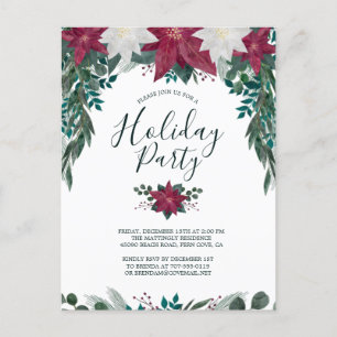 Rustige Red White Poinsettia Foliage Holiday Party Uitnodiging Briefkaart