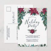 Rustige Red White Poinsettia Foliage Holiday Party Uitnodiging Briefkaart (Voorkant / Achterkant)